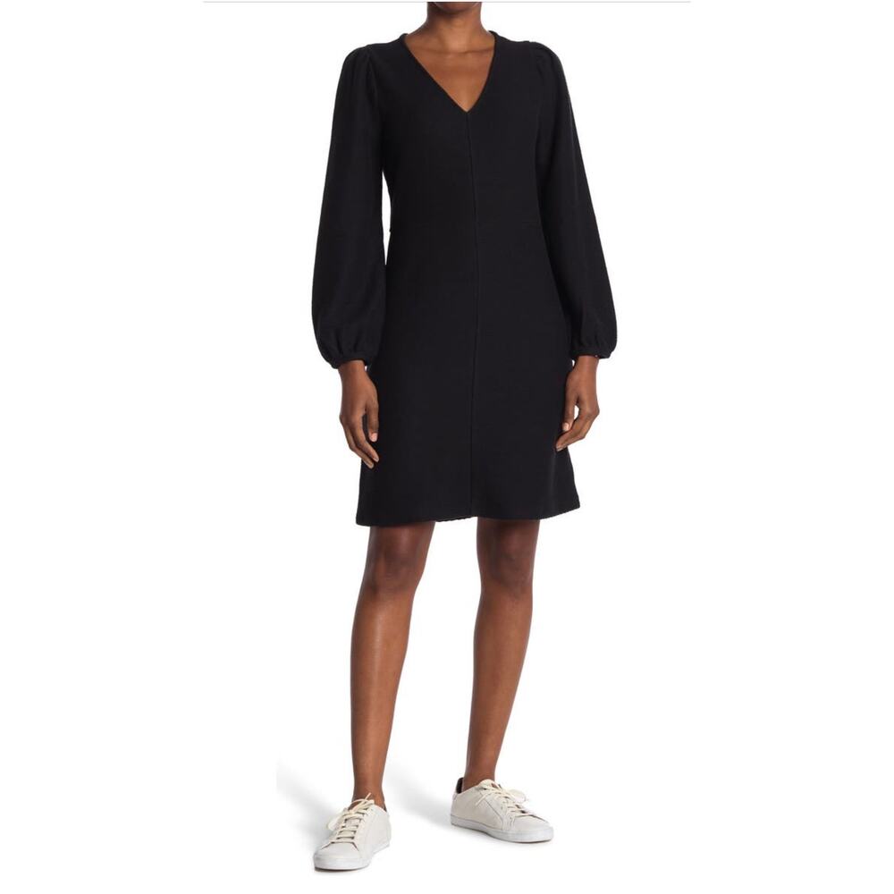 Madewell Texture & Thread Ribbed Knit Dress In Black NWT Womens Size Medium